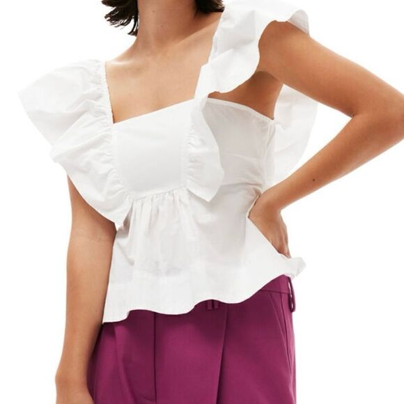 Ganni Ruffle Cotton Poplin Blouse NWT  size 6/38 $ 195.00 - Picture 6 of 11